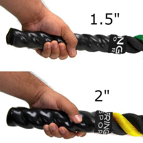 Battle rope thickness / diameter choices of 1.5 or 2 inch