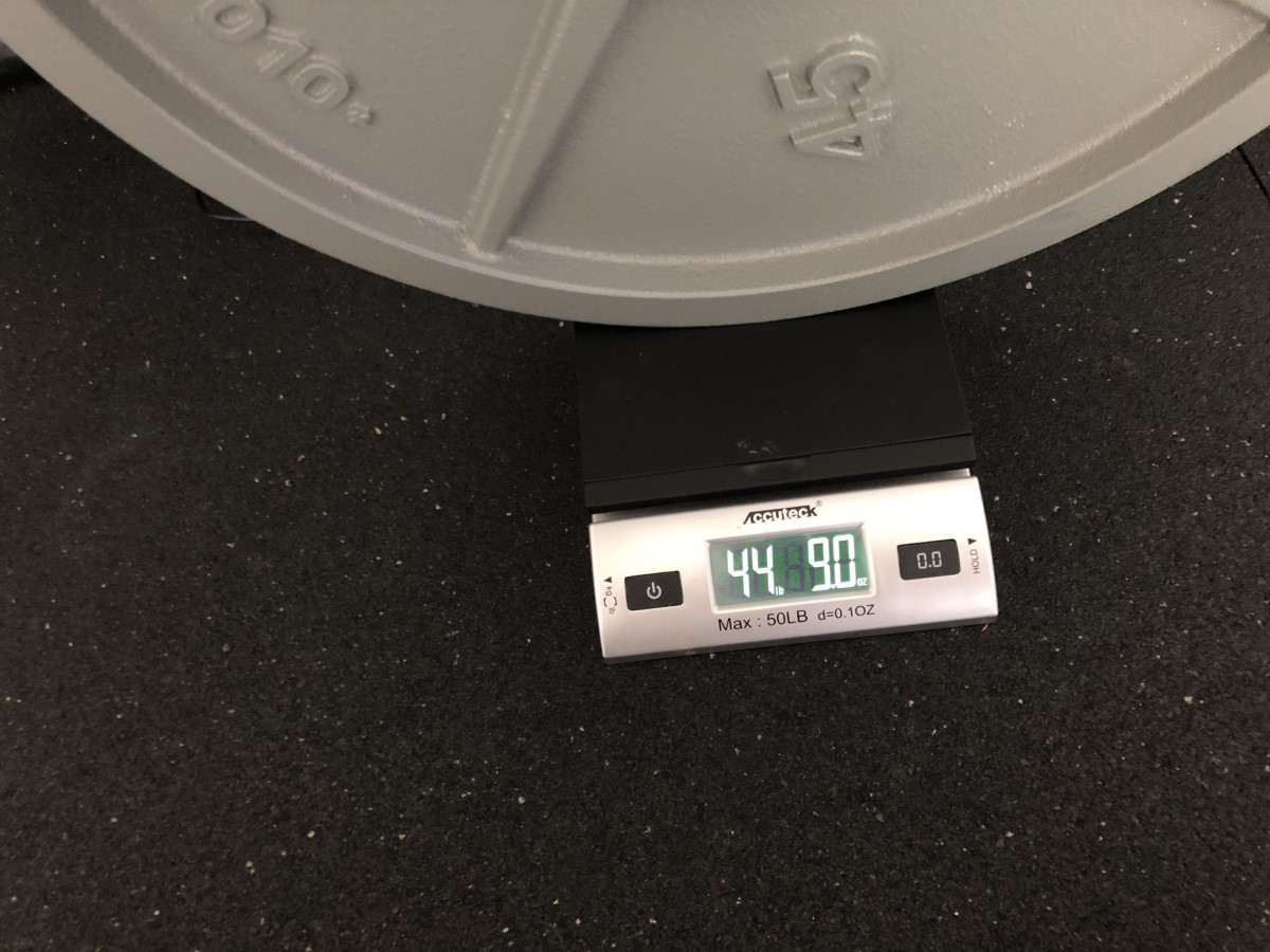 actual weight of 45lb machined iron weight plates