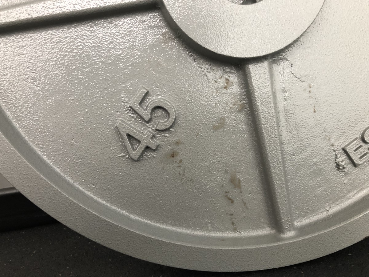 blemish on powder coated finish of machined weight plates