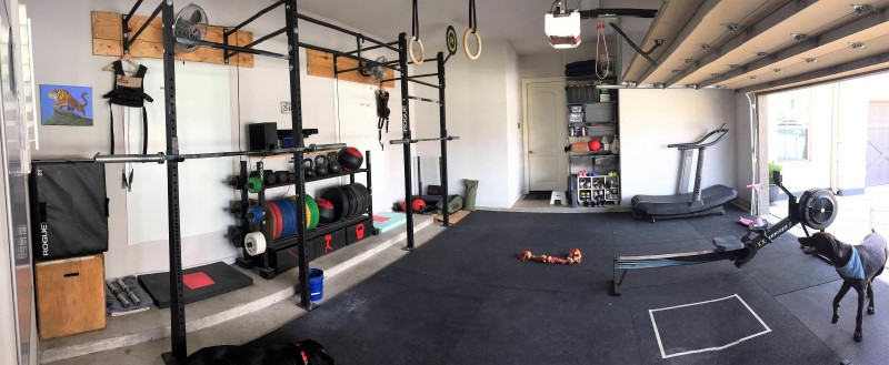 A great example of a complete garage gym in a 2-car garage