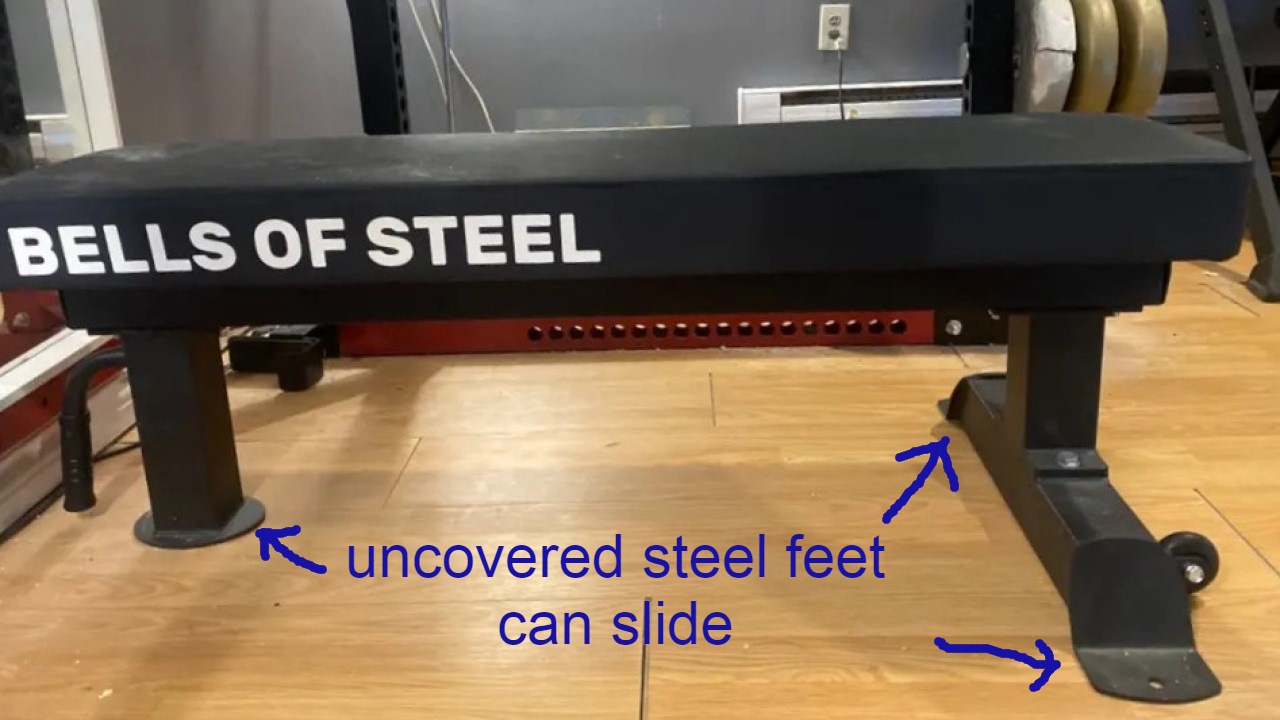 steel feet on flat weight bench