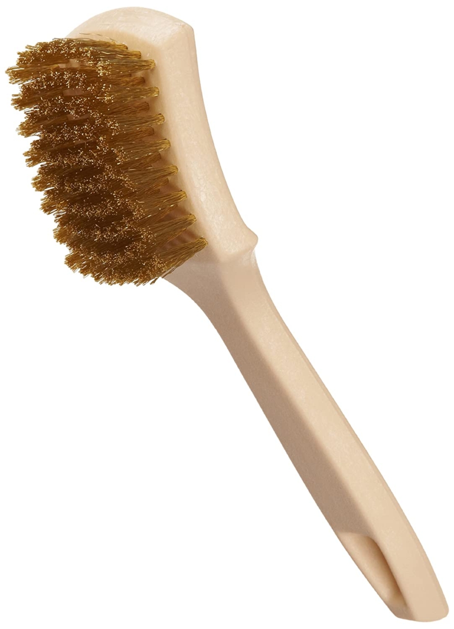 brass hand brush to clean the rust off a barbell