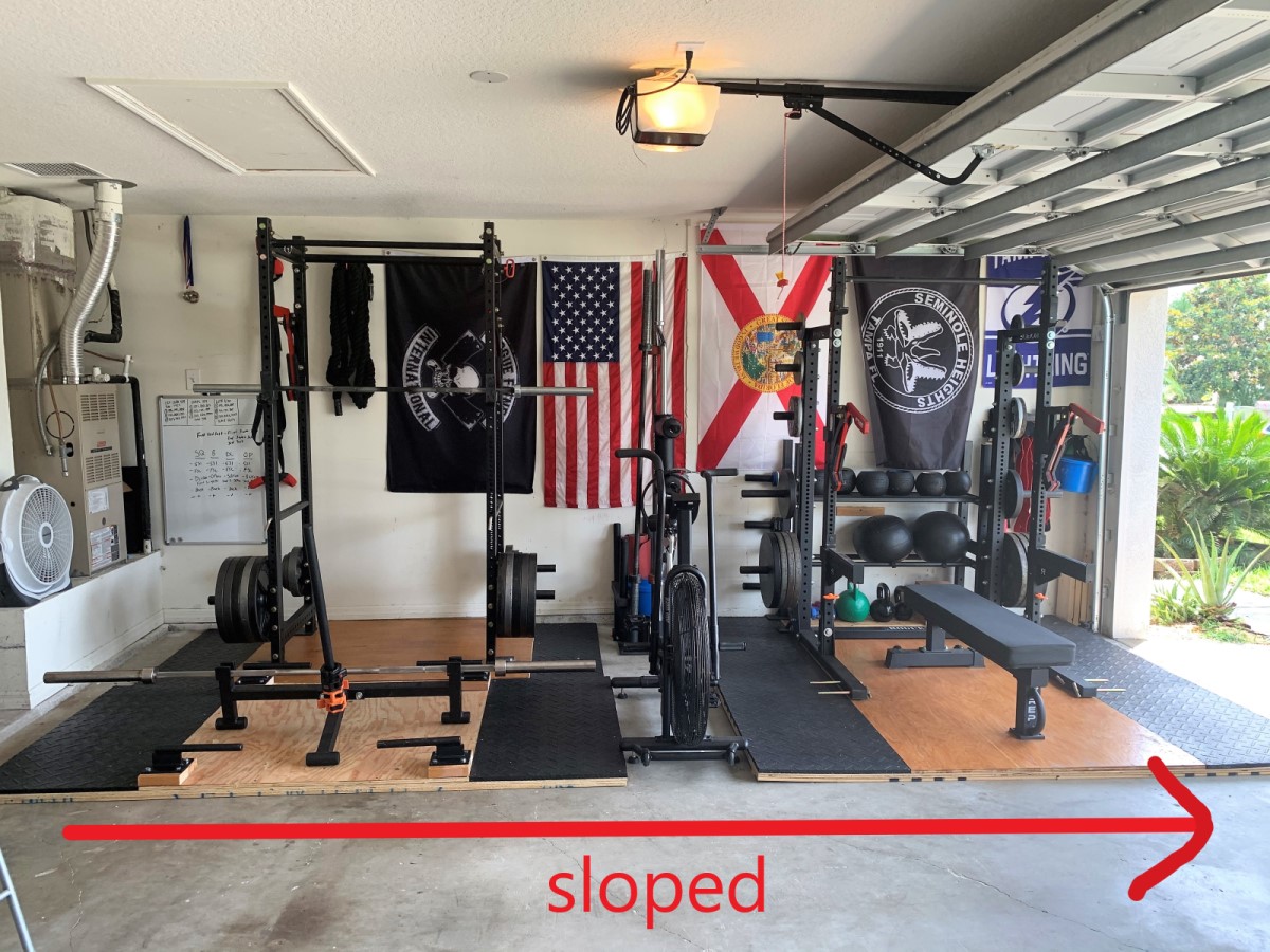 How To Deal With A Sloped Garage Gym Floor Two Rep Cave