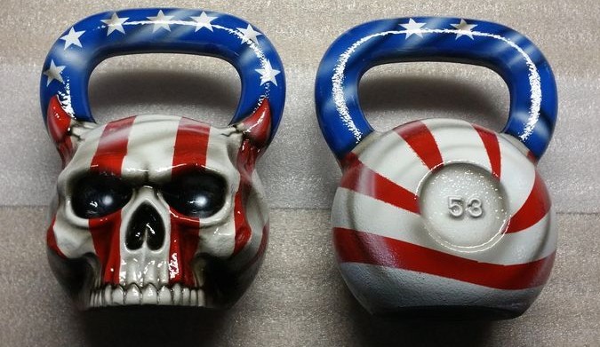 USA flag colors skull kettlebell