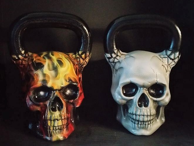 flaming skull kettlebell