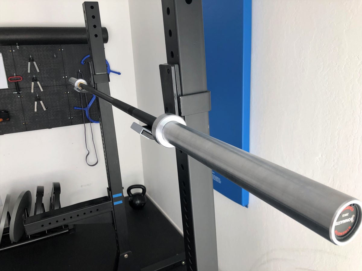 Ironmaster OB86 bar on Titan X-3 squat stand