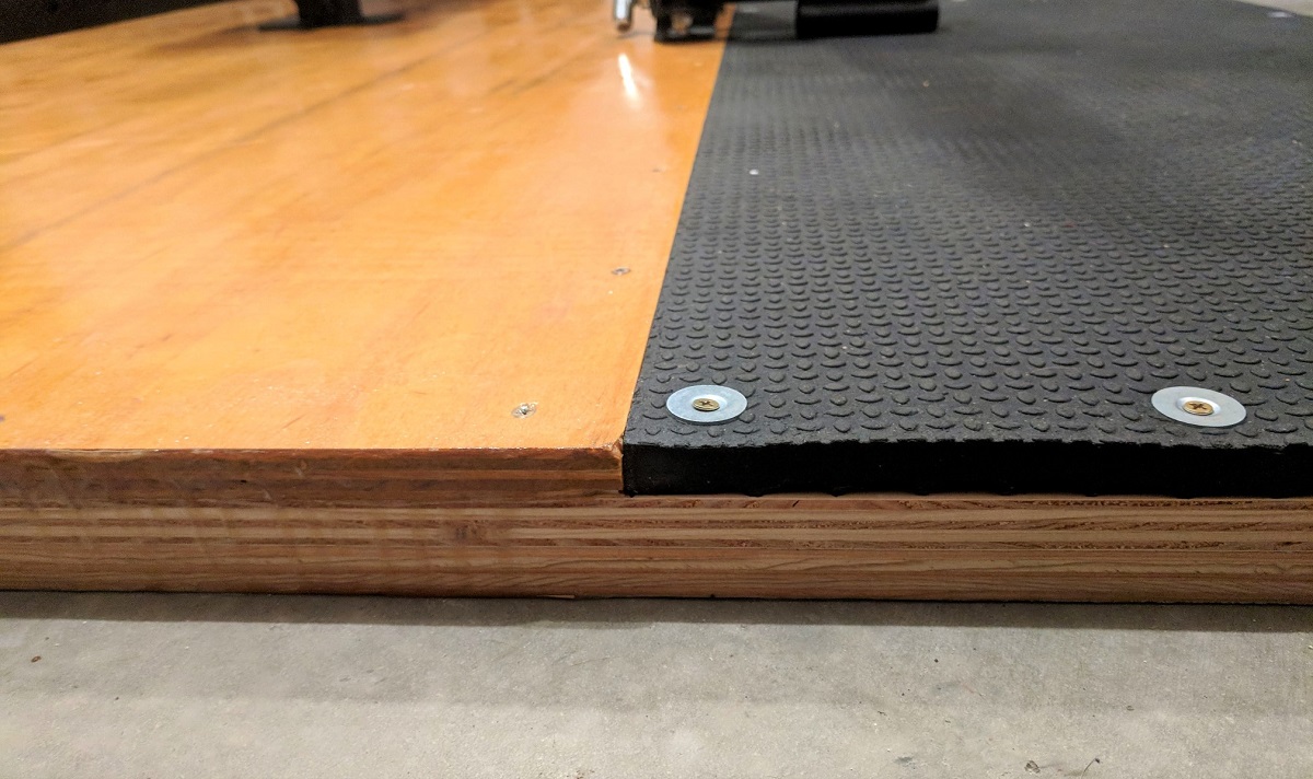 Side view of custom built olympic lifting platform