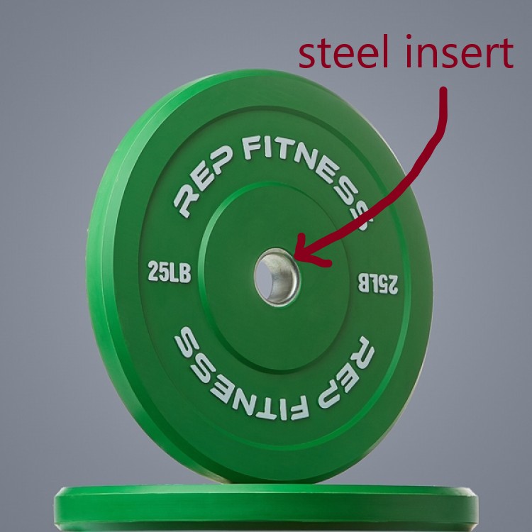 rounded steel insert on bumper plate